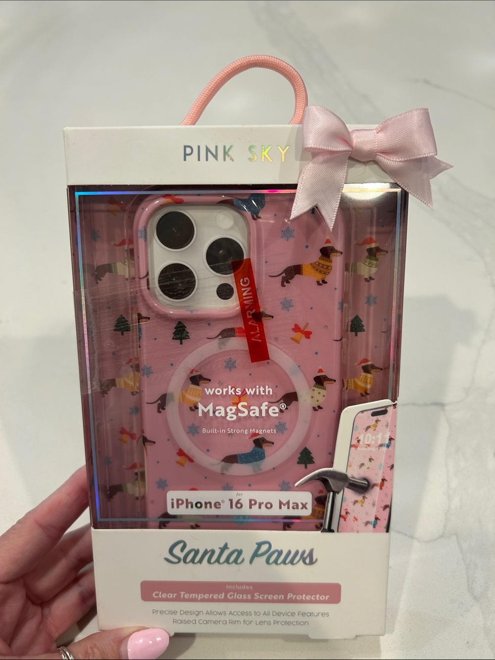 Pink Sky Santa Paws Dachshund MagSafe iPhone 16 Pro Max Case - Pink